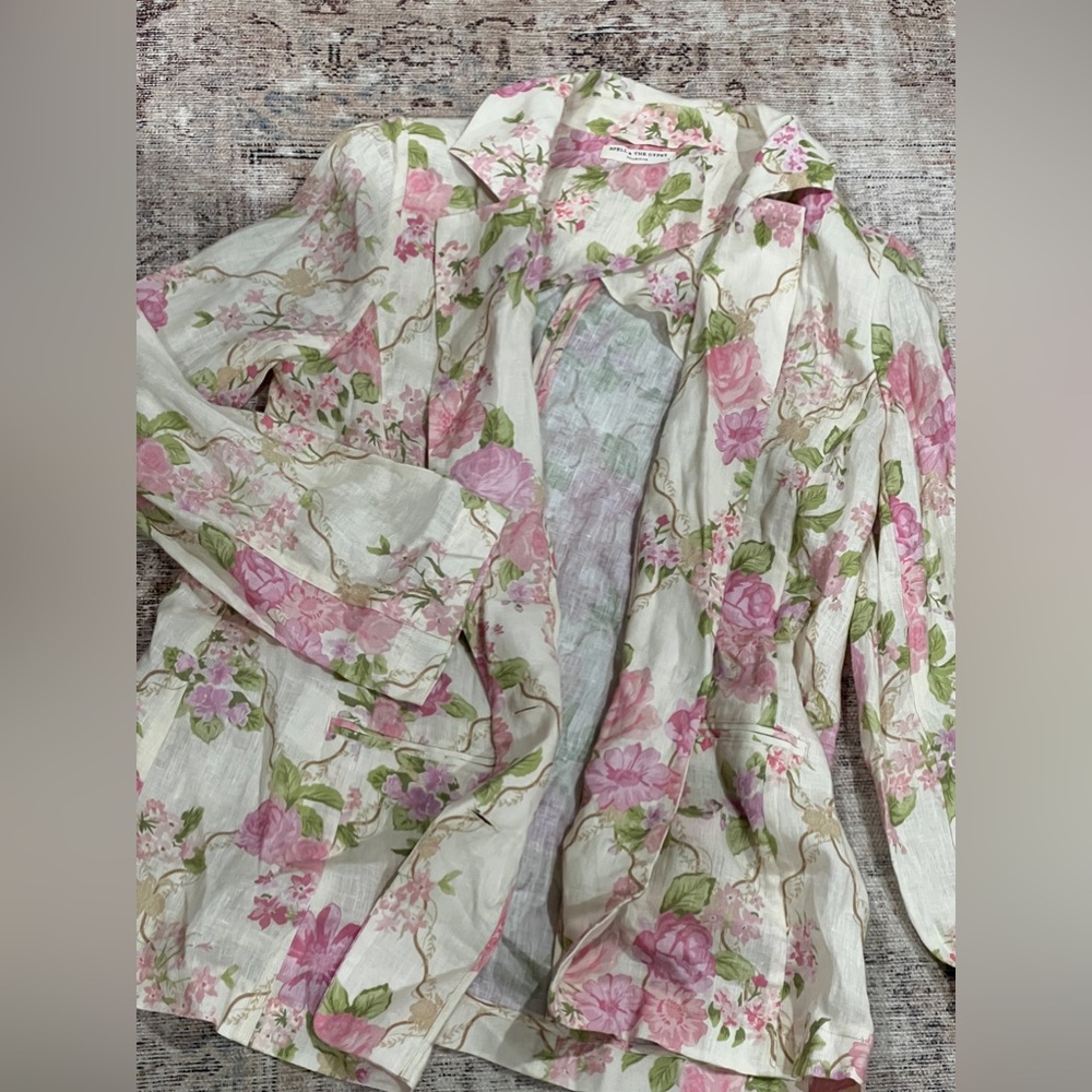 Spell Pink Floral Linen Blend Blazer - Picture 7 of 7